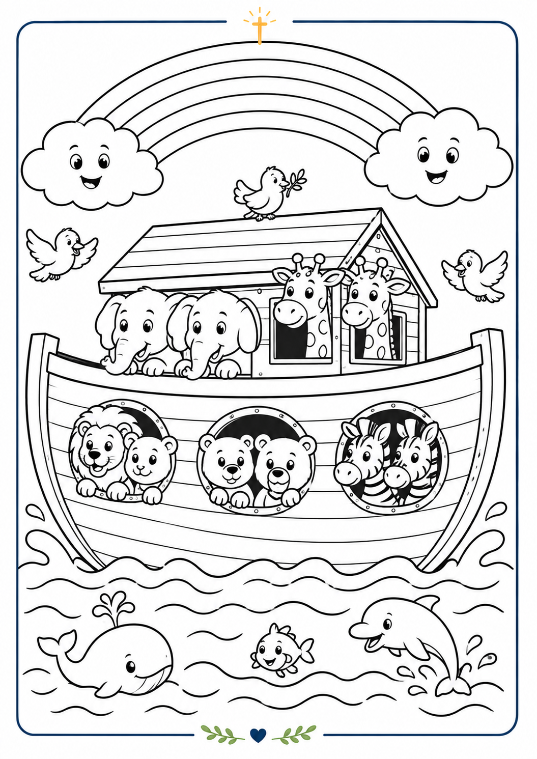 Desenho bíblico para colorir — Arca de Noé com animais