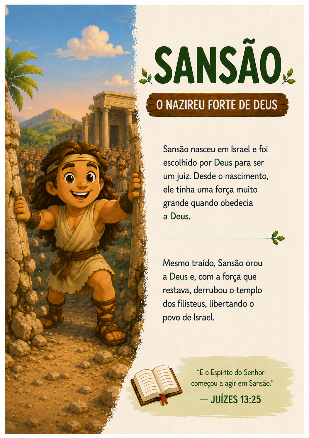 História bíblica infantil — Sansão, o nazireu forte de Deus
